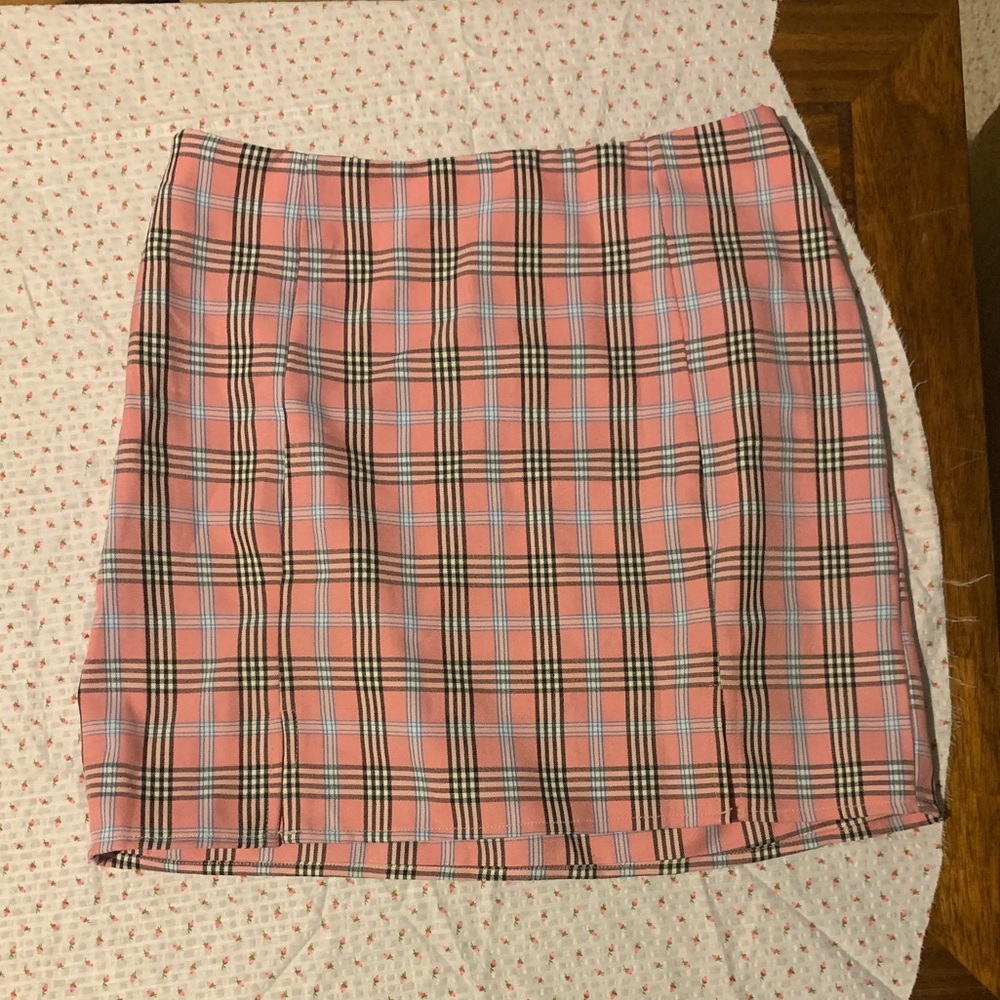 Pink plaid skirt